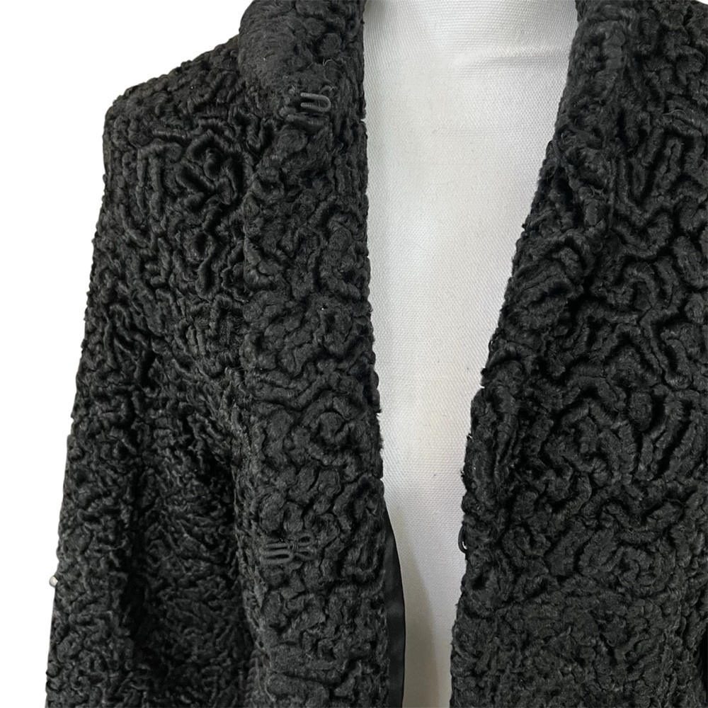 Rare Vintage Jacques Saint Laurent Black Faux Fur Coat with Tie Size M - Picture 4 of 17